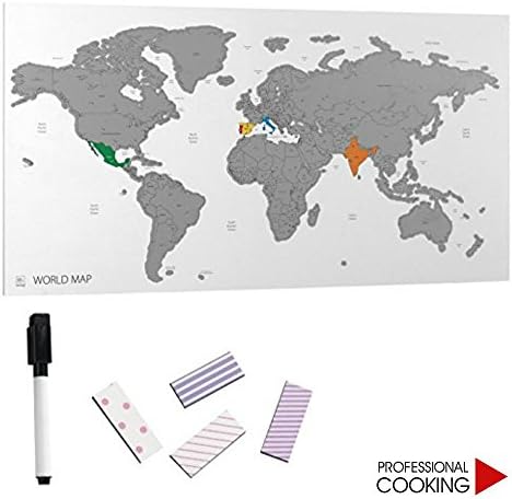 Magnetic Board World Map Grey with Coloured Chalks and Magnets cm. 60 x 40