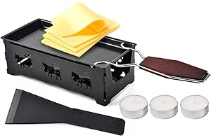 Lancoon - Mini set di griglia per raclette, antiaderente per formaggi, con manico pieghevole in legno, riscaldata da Candlelight