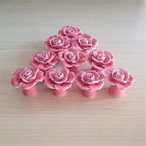 SunKni 41mm 10Pcs Rose Flower Floral Knobs Ceramic Drawer Handles Pulls for Wardrobe Cupboard Dresser Cabinet Closet Kitchen Furniture with Free Screws 2015 New Sets Pack of 10 (Pink) by SunKniAR