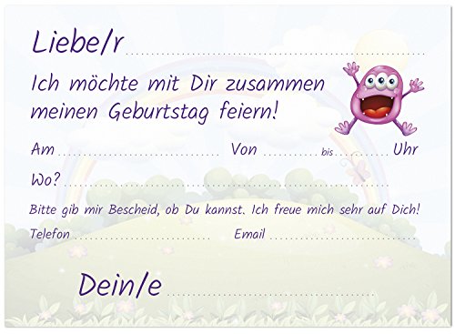 16 Einladungskarten zum Kindergeburtstag – Niedliches Monster – für Kinder, Jungen, Mädchen,Feier Geburtstagseinladungen im Set - 2