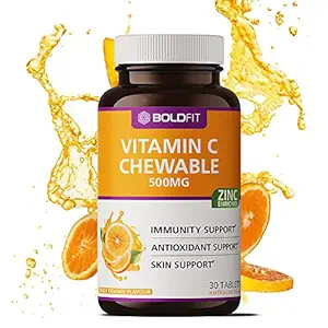 Boldfit Vitamin C With Zinc Chewable Tablets 500mg - Immunity Booster for Men, Women & Kids Antioxidant & Skin Support (Delicious Tangy Orange Flavour) - 30 Vegetarian Tablets