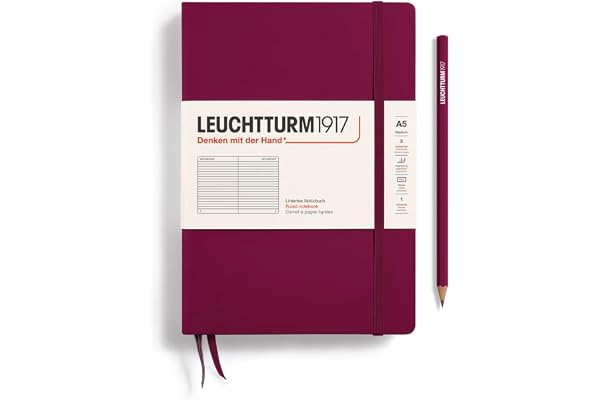 LEUCHTTURM1917 359691 Carnet de notes Medium (A5), Couverture rigide, 251 pages numérotées, Port Red, ligné