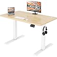 Devoko Electric Standing Desk 100x60cm Sit Stand Table Height Adjustable Desk with Backpack Hook and Memory Smart Pannel, Home Office Table with Splice Board, Beige