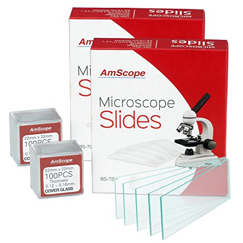 AmScope - 144 pcs Blank Glass Microscope Slides + 200 pcs Square Cover Glass, Coverslips (22 x 22mm) - BS-144P-200S-22