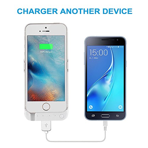 iPhone SE/5S/5 Battery Case,Soconic Newest Slim 4200mAh battery charging case for iPhone 5/5s/SE , Rechargeable extended protective Battery Case with 4 LED Lights Built-in Pop-out Kickstand Holder [With A Free Screen Protector] - White