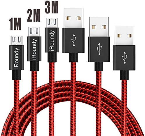 iRoundy Micro USB Charing Cable Android, 3 Pack (3FT 6FT 10FT) Braided Fabic Nylon Woven USB Data Sync Charger Cord Wire for Samsung Galaxy HTC Android phone (Red+Black)