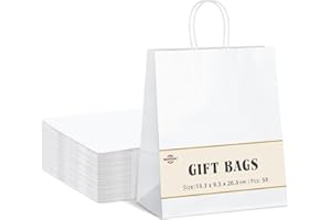 Switory Bolsa de papel Kraft de 50 piezas, bolsa de regalo de compras blanca de 13x9,5x20cm con asas retorcidas para el favor de la fiesta, embalaje, personalización, transporte, venta al por menor