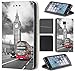 Price comparison product image Coverfix Premium Flip Case PU Leather Flip Case Cover Case for Samsung Galaxy S8 407 London Big Ben Bus England Grau Rot