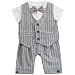 FEESHOW Baby Boys Bow Tie Gentleman Striped Romper Formal Outfits Suit with Vest Grey 12-18 Months