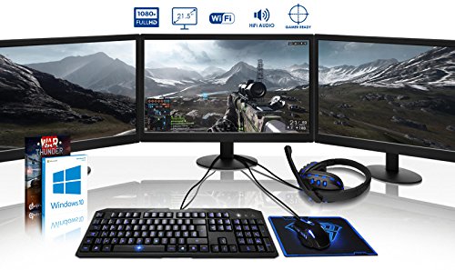 VIBOX Pyro GLR7TX-108 Komplett-PC Paket Gaming PC – 4,0GHz AMD Ryzen 1800X 8-Core CPU, GTX 1080 Ti, leistungsfähig, Desktop Gamer Computer mit Spielgutschein, 3x Dreifach 22″ Monitor, Gamer Tastatur & Mouse, Windows 10, Blau Innenbeleuchtung, lebenslange Garantie* (3,6GHz (4,0GHz Turbo) AMD Ryzen 7-1800X Octa 8-Core Prozessor CPU, Nvidia GeForce GTX 1080 Ti 11GB Grafikkarte, 32GB DDR4 2133MHz RAM, 480GB SSD, 2TB Festplatte, EVGA 750w Netzteil, Storm Blau Gehäuse, AM4 Mainboard) - 2