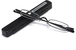 KoKoBin Mini Lunettes de Lecture en Métal,Lunettes pour Lire à Charnière à Ressort Petites et Portables,Etui Lunettes Mince en Aluminium Homme et Femme(noir,+2.0)