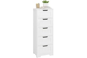 FOREHILL 102cm hoch Badschrank schmal Badezimmerschrank 40cm breit Beistellschrank mit 5 Schubladen, für Badezimmer, Flur, Wohnzimmer, Esszimmer, 40x30x102cm(BxTxH), Weiß