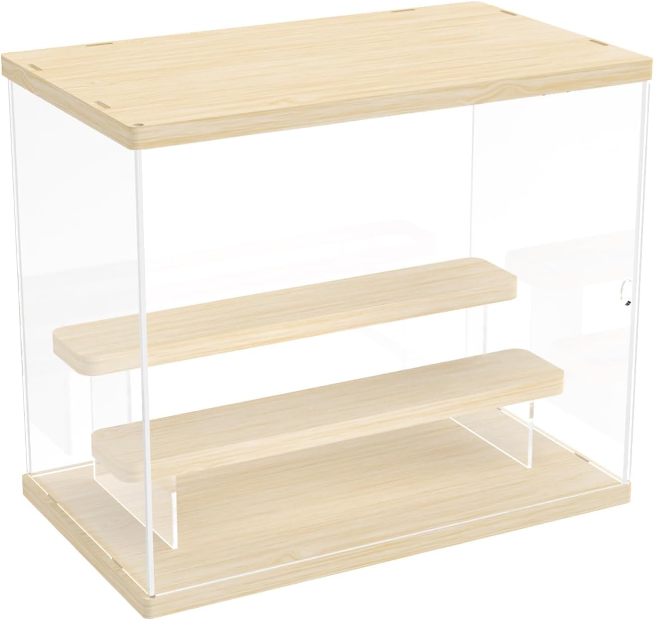 Nynelly Caja expositora de Acrílico de 3 Niveles, Vitrina de Acrílica Transparente para Figuras, Vitrinas de Exposición Antipolvo para Las Colecciones Juguete, Madera,31,5cm x 18cm x 26,5cm