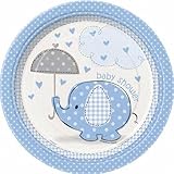 Baby Shower Umbrellaphants Blue Paper Plates - Pack of 8