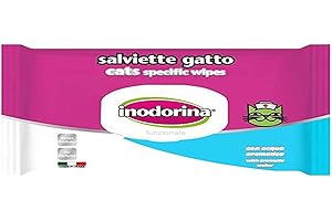 Inodorina, Salviette Funzionali Gatto, Realizzate in Tessuto Resistente, Delicata Azione Detergente e Idratante, con Sostanze Naturali Biologiche, Uso Quotidiano, con Acqua Profumata, 40 pezzi