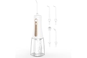 SESATOOK Jet Dentaire Hydropulseur, Irrigateur Oral Professionnel sans fil 5 modes et 4 jets USB-C rechargeable IPX7 Waterproof Dental Picks pour la maison et les voyages (Blanc)