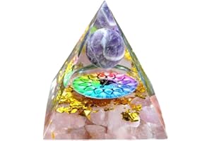 DOMYBEST FR Domybest Pyramide Orgonite Orgone Pyramide Cristal Générateur d'énergie Pyramide Améthyste Ornement Artisanat Guérison Reiki Chakra Méditation Yoga Décoration de Table 5cm