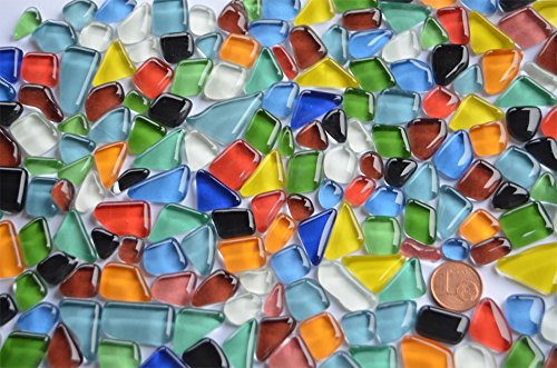 Glas- Mosaiksteine unregelmäßig. (Soft-Glas) bunt 200g ca.140-160St. - 3