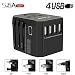 Produktbild Universal Reiseadapter Leder Transformer Universal 160 Länder UK/EU/US weltweit Laden 5.6A 4 USB+AC 3.0A Typ-C Stecker 8A Sicherung FCC CE ROHS für Telefon, Laptop, Spielgeräte