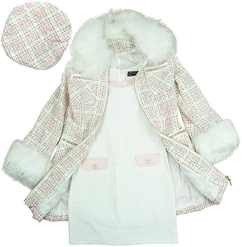 Girls 3 Piece Posh Tweed Check Shift Dress Coat &amp; Beret Winter Set sizes from 2 to 12 Years