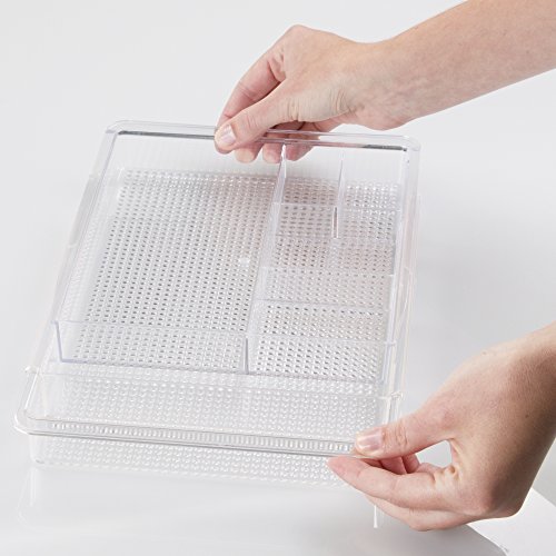 mDesign Schubladen Organizer – praktische Aufbewahrungsbox mit Fächern für Kosmetik und Büroartikel – stapelbare und ausziehbare Schubladenbox Kunststoff – durchsichtig - 4