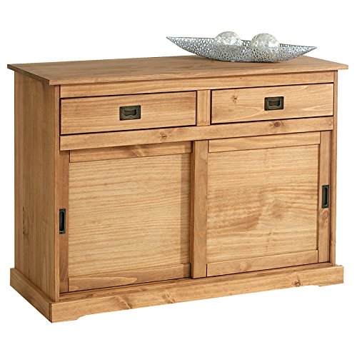 IDIMEX Anrichte Kommode Sideboard Savona mit 2 Türen 2 Schubladen, Holzkommode Kiefer massiv, Oberfläche braun lackiert