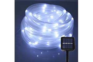 XUNATA LED Solar Lichterschlauch 10M 100 LEDs Lichter IP65 Wasserdicht Schlauchlicht Lichtschlauch für Garten, Weihnachten, Hochzeit, Party (Weiß, 10m (100LEDs) + 2m lead cable)