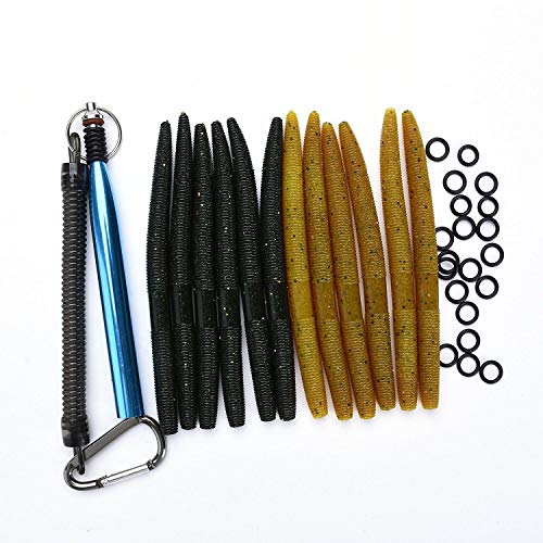 HILLPOW-Kit de Señuelo con Cebo Artificiales Wacky Worm Kit Senko Soft Baits 33 Piezas Todo en Uno