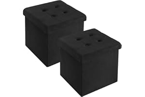 ‎WOLTU WOLTU 2er Set Faltbarer Sitzhocker, Sitzwürfel mit Stauraum Sitzbank Truhen Aufbewahrungsbox, Deckel Abnehmbar, Gepolsterte Sitzfläche aus Samt, 37,5x37,5x38CM(LxBxH), Schwarz