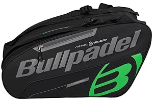 BULLPADEL - Schlägertasche Tour Weiß, mit grünen Details, mit Taschen für Schläger, Fach für Kleidung oder Material und Zusatztaschen, gepolsterte und handliche Griffe für den Transport, große