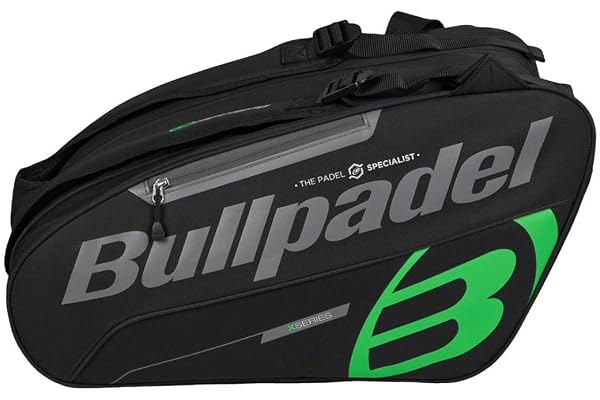 Bullpadel - Sac à raquettes Tour Noir, avec détails verts, compartiments pour raquettes, compartiment pour vêtements ou matériel et poches auxiliaires, poignées rembourrées et poignée pour le