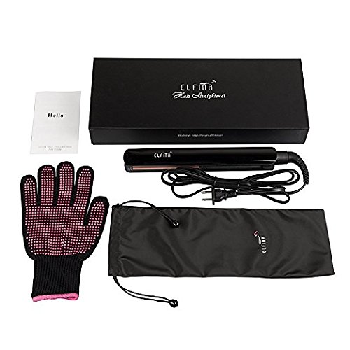 ELFINA Professionelle Glatteisen haarglätter mit breite Keramik Platte, Salon Glätteisen Keramik Haarglätter und LCD EU Stecker für Lange Haare Pflegen- Schwarz - 7