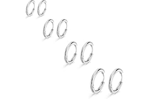 KOLZEMV 4 Paires Acier Inoxydable Boucles d’Oreilles Anneau Homme Femme Boucles d Oreilles Créole, Boucle d Oreille Homme Anneaux, Boucle d'oreille Femme Creole, Boucle d Oreille Petite(8/10/12/14 mm)