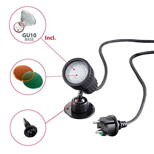 LED Außenleuchte, Außenstrahler, Außenleuchte, Außenlampe, Terrassen Beleuchtung, Gartenleuchte, Gartenlampe, Gartenspieß, Erdspieß, Außenbeleuchtung, warmweiß, schwenkbar, schwarz, B x H 10 x 19,5 cm - 3
