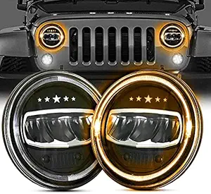 AUTO SNAP LED 7 Headlight 80W Round LED Headlight with Halo Daytime Running Light DRL High Low Beam Compatible With New Thar (Pack of 2)