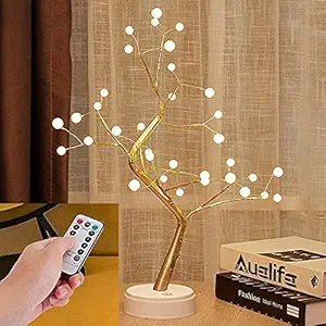CORALTREE Coral Tree Bonsai Table Lamp with 36LED and Remote, DIY Light Tree Lamp Decoration for Gift Home Wedding Festival Holiday (Battery/USB Operated)