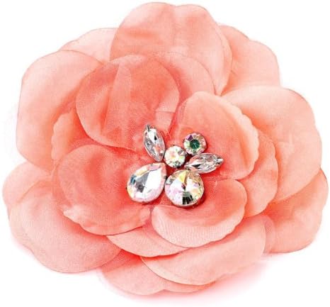 Acosta Brooches - Peach Satin &amp; Organza - Large Fabric Corsage Flower Brooch - With Gift Bag