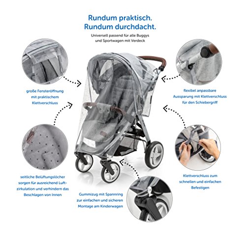 Universal Komfort Regenschutz für Buggy und Sportwagen | gute Luftzirkulation, verschließbares Kontakt-Fenster, einfache Montage an jedem Kinderwagen, PVC-frei - 7