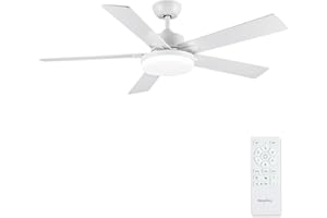 Newday 132cm Ventilatore da Soffitto Bianco, Ventilatore da Soffitto con Luce e Telecomando Réversible, 5 Pale da Soffitto con Luce Dimmerabile, per Soggiorno Camera da Letto Cucina Terrazza