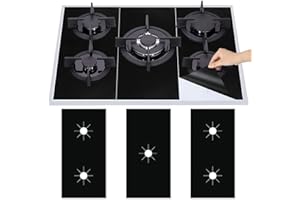 Puupaa Juego de 3 cubiertas para quemador de gas de 5 agujeros, 0,2 mm, 54 x 27 cm, protector de estufa de gas Berglass, antiadherente, color negro