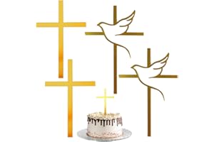 NOPKESV 4 Stück Kreuz Tortendeko Acryl Cake Topper Taufe Firmung Deko Torten Konfirmation Tortendeko Kommunion Tortendeko Hochzeit Babyparty (Gold)