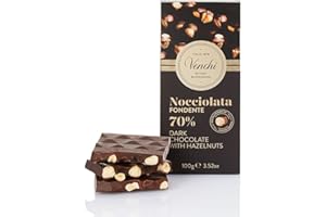 Venchi - 70% Dark Chocolate Hazelnut Bar with South American Cocoa and Piedmont Hazelnut, 100g - Gluten Free