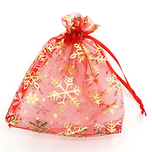 HooAMI 50Stk Rot Organza säckchen mit schneeflock Organzabeutel Hochzeit beutel Geschenk 12cm x16cm