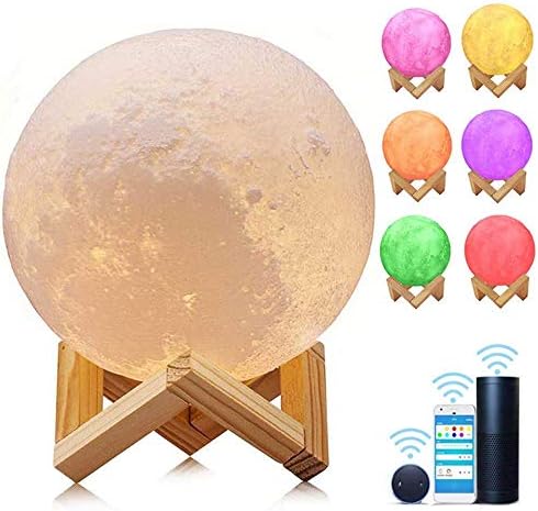 MOGOI Moon Light Lamp 3D Printing Smart Moon Light Night Lamp, Wifi Smart Moon Lamp with APP Remote Control & Alexa Voice Control - USB Rechargeable for Home Office