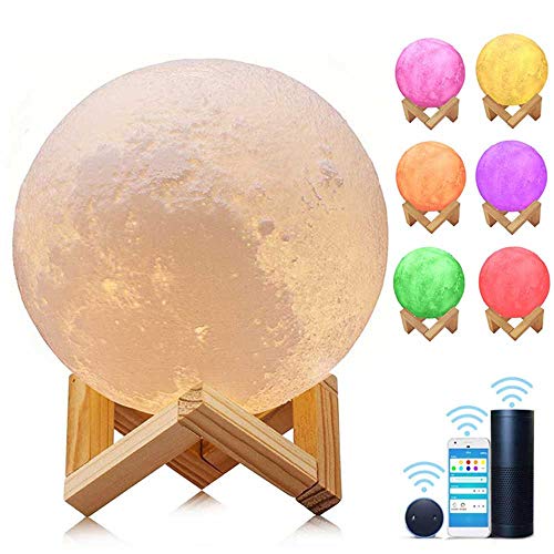 MOGOI Moon Light Lamp 3D Printing Smart Moon Light Night Lamp, Wifi Smart Moon Lamp with APP Remote Control & Alexa Voice Control - USB Rechargeable for Home Office