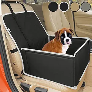 Extra Stable Dog Car Seat - Robust Car Dog Seat or Puppy Car Seat for Small to Medium-Sized Dogs - Reinforced Walls and 3 Belts - Waterproof Pet Car Seat for Back and Front Seat (Black/White)