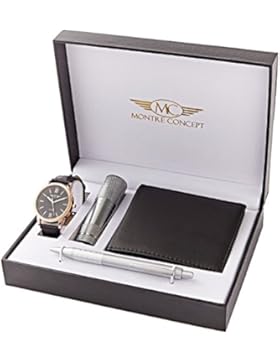 Montre-Concept - Geschenk-Set Männer uhr mit taschenlampe, brieftasche und kugelschreiber : CLP-1-0066