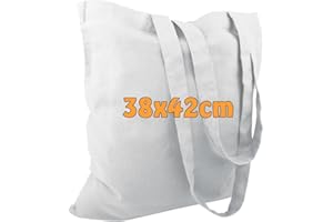 Cottonbagjoe Borsa di cotone - 38x42 cm - senza stampa - tinta unita - due manici lunghi - pitturabile - Certificazione Öko-tex 100 - Borsa di juta - Borsa di tela
