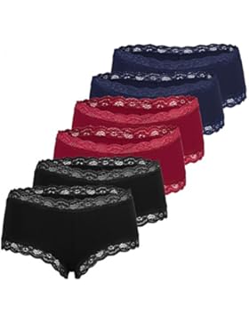 Fabio Farini 6er-Pack Damen Baumwoll Slips Pantys mit Spitze und in verschiedenen Farb-Sets
