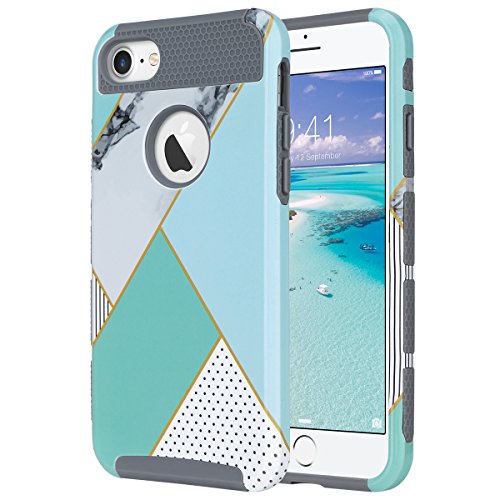Ulakcases iPhone 7 Funda, ULAK iPhone 7 Caso Slim Fit Dual Hybrid Hard PC + TPU Funda Protectora para el iPhone 7 4.7 Pulgadas (mármol de la Menta)